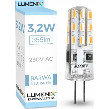 Žárovka LED žárovka G4 3,2W 355lm Neutrální bílá 230V Mini silikonová kapsle