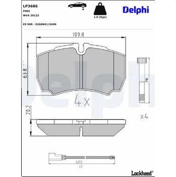 Brzdový systém Sada brzdových destiček, kotoučová brzda DELPHI LP3686