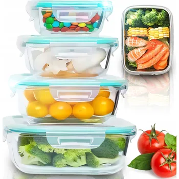 Dóza na potraviny 4x SKLENĚNÝ OBĚDOVÝ BOX ŽÁRUVZDORNÁ NÁDOBA NA POTRAVINY S VÍKEM