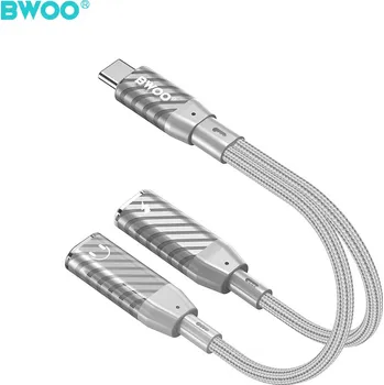 Handsfree BWOO BZ68 adaptér USB-C / 2x USB-C / rozdvojení / šedý