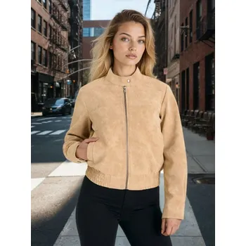 Dámský kabát Sinsay - Bunda z imitace semiše se stojáčkem na druk - béžová - 371HC-08X - 371HC-08X-XS