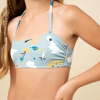 Dětská móda OLAIAN Dívčí plavky horní díl 100 bandážový khaki 7 LET ZELENÁ