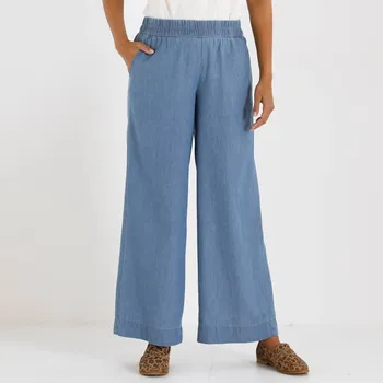 Dámská móda Široké džínové kalhoty s pružným pasem sepraná modrá 40