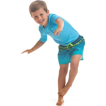 Pánské plavky DECATHLON Dětské surfařské kraťasy 100 Kid pruhované tyrkysové 4-5 LET MODRÁ