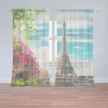 Záclona Sablio Záclony Paříž Eifellova věž Mraky: 2 ks - 150x250 cm - Sablio