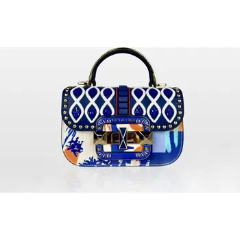 Kabelka CROMIA IT DEEP BLUE kožená kabelka – tmavě modrá, vícebarevný potisk