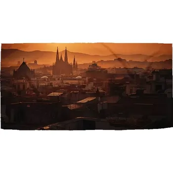 Ručník Ručník s potiskem Barcelona Night Skyline - Sablio - 50x100 cm