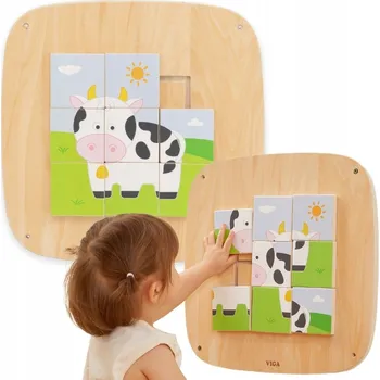 Dřevěná hračka VIGA Dřevěná Senzorická Manipulační Tabule Tabule Obrázková Skládačka Puzzle