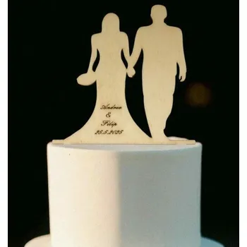 Svatební dekorace Dřevěný zápich na svatební dort, 20x13,5cm, 2ks