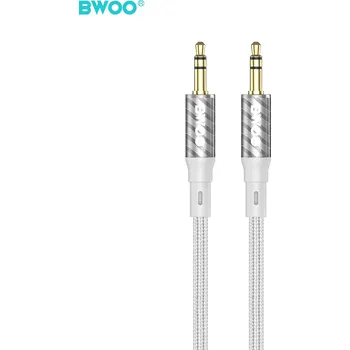 Datový kabel BWOO BO-AUX075 Aux kabel - 3,5mm / 3,5mm jack / 1m / opletený / šedý