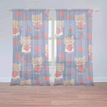 Záclona Sablio Záclony Kočičky s jahodami: 2 ks - 150x250 cm - Sablio