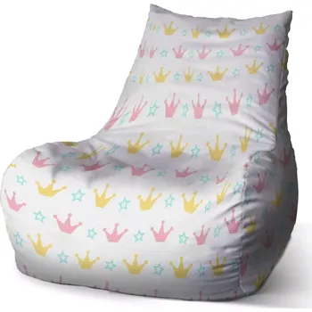 Sedací pytel Sedací vak Bean Růžové korunky na bílé - Sablio - 60 x 70 x 70 cm