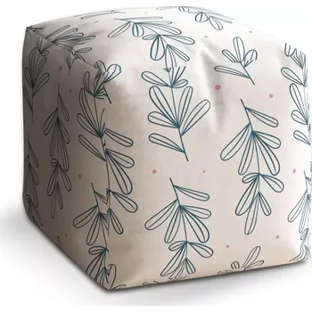 Taburet Sablio Taburet Kostka Modré lístky: 40x40x40 cm - Sablio