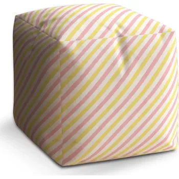Taburet Sablio Taburet Kostka Růžové a žluté pruhy: 40x40x40 cm - Sablio