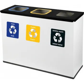 Odpadkový koš Alda Sestava na tříděný odpad Eko Station 3 x 60 l, lakovaná ocel, bílá/černé víko