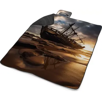 deka Sablio Plážová deka Vrak lodi při západu slunce: 200x140 cm