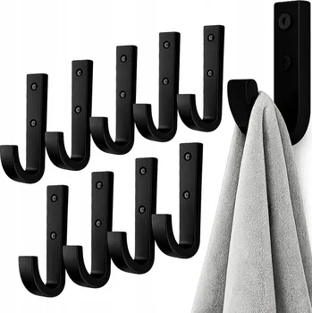 Věšák 10x HÁČEK NA OBLEČENÍ VĚŠÁK NA ZEĎ ČERNÝ NÁBYTKOVÝ VĚŠÁK PRO LAMELY LOFT