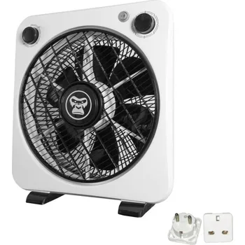 Domácí ventilátor Gorilla Rotating Box Fan, třírychlostní podlahový ventilátor 31.5 cm S ADAPTÉREM UK/EU