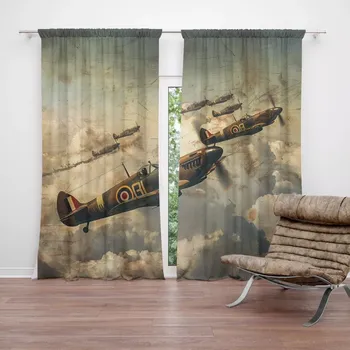 Závěs Sablio Závěsy Stíhačky Spitfire v letecké bitvě: 2ks 140x250cm