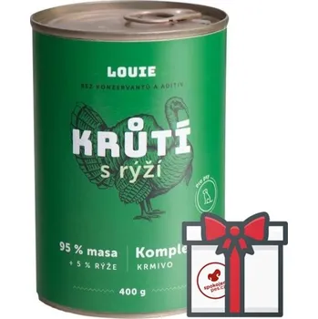 Krmivo pro psa Louie konzerva krůtí s rýží SET 4x 400 g + Louie vývar 400 g ZDARMA