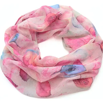 Šála Tunelová šála - fuchsiová s potiskem listů