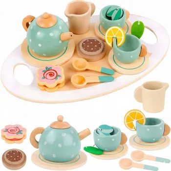Dřevěná hračka Dřevěná Sada na Čaj Servis Hračka pro Děti Montessori Příslušenství