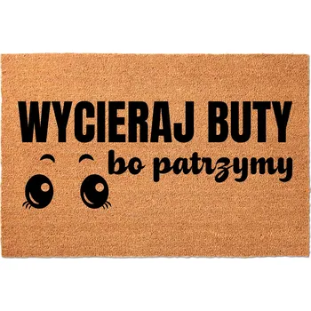 Rohožka KOKOSOVÁ VSTUPNÍ ROHOŽKA PŘED DVEŘE 40X60 VTIPNÁ ROHOŽKA UTŘI SI BOTY, SLEDUJEME TĚ