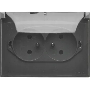 Elektrická zásuvka Dvojitá venkovní zásuvka tmavě šedá s kouřovou krytkou 2x2P+Z IP44 SIMON