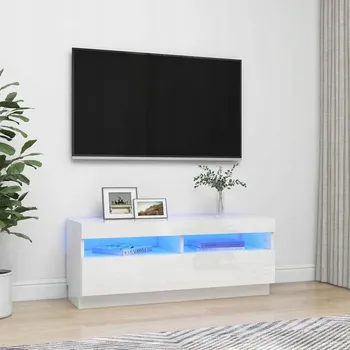 Televizní stolek TV stolek s LED osvětlením 100x35x40 cm bílý lesklý