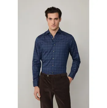 Pánská košile KOŠILE HACKETT LONDON FLANNEL WINDOWPANE ETON BLUE