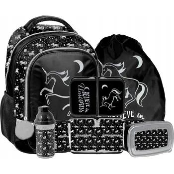 Školní batoh Vícekomorový Školní batoh Paso černý, odstíny šedé a stříbrná 18 l