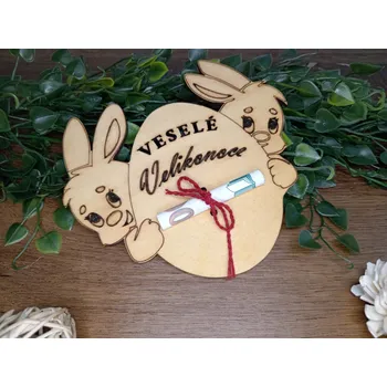 Obálka Velikonoční zajíček ze dřeva - obálka na peníze, 16 x 15cm