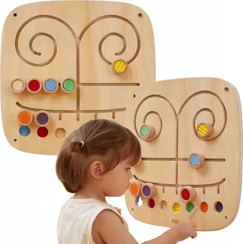 Dřevěná hračka DŘEVĚNÁ SENZORICKÁ MANIPULAČNÍ DESKA LABYRINT DOTKNI SE A PŘIŘAĎ VIGA