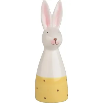 Vánoce ANDĚL Zajíc se žlutým dekorem z keramiky na postavení 5 x 15,5 cm