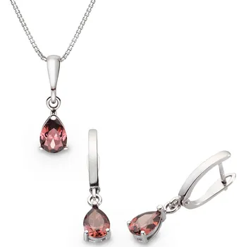 Souprava šperků Souprava náušnic a přívěšku ze stříbra s tmavě růžovými zirkony 914.90