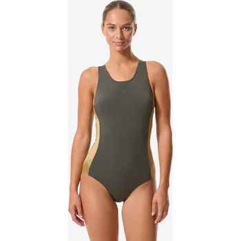 Dámské oblečení DECATHLON Dámské jednodílné plavky Kelly 48 BÉŽOVÁ|KAŠTANOVÁ|ZELENÁ