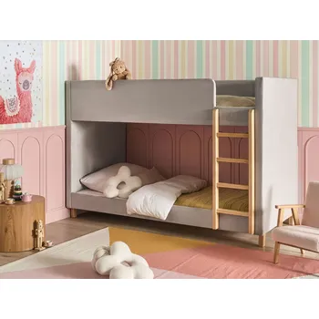 Postel Jednolůžková patrová postel světle šedá čalouněná samet žebřík z topolového dřeva výška 90cm dětská ložnice Beliani