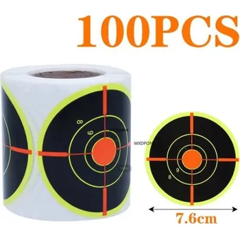 Čištění zbraně 100 ks Samolepicí papírové kulaté terče na střílení 7,6 cm Reaktivní rozstřikové terče na roli Jasné kontrastní barvy