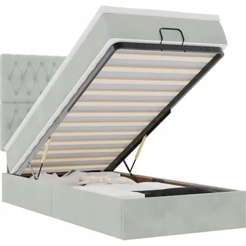 Postel Světle šedá postel s matrací, topperem a LED osvětlením 203x80x118/128 cm