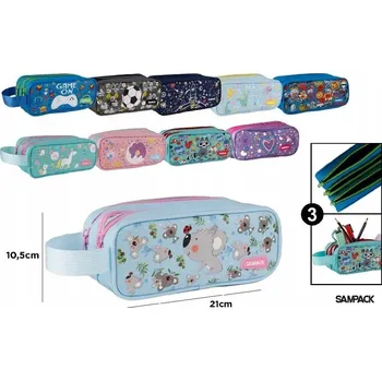 Penál Školní penál tříkomorový s úchytem MIX