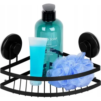 Drátěná police Rohová kovová polička do sprchy černá na přísavky 24x18x12,5 cm