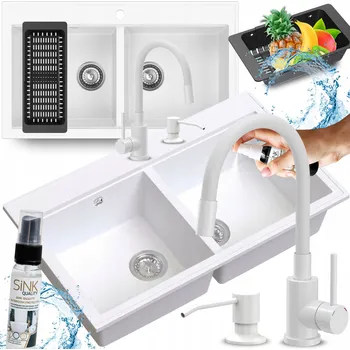 Granitový dřez Dvoukomorový granitový dřez Sink Quality DUAL bílý