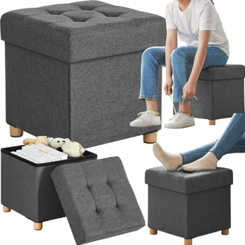 Taburet Taburet Čalouněný Prošívaný s Úložným Prostorem 33L Dřevěné nožičky