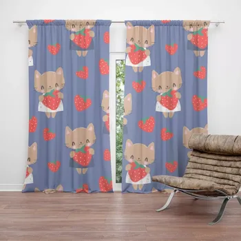 Závěs Sablio Závěsy Kočičky s jahodami: 2 ks - 140x250 cm - Sablio