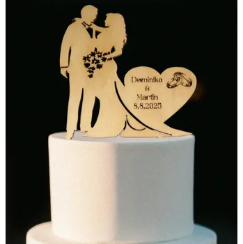 Svatební dekorace Dřevěný zápich do svatebního dortu - Srdce, 2Ks