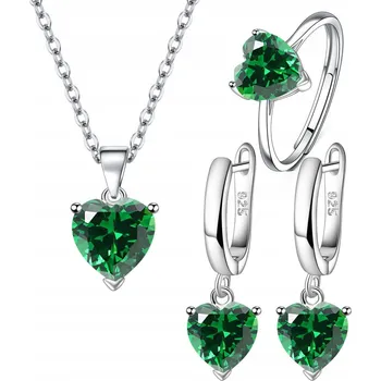 Náhrdelník Sada šperků srdce, zelená, S925 stříbrná