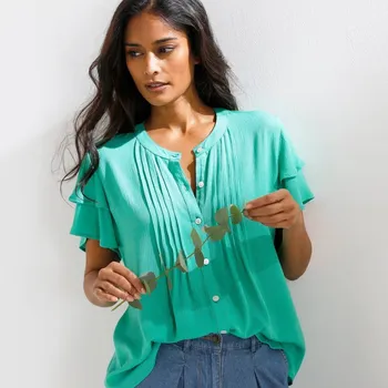 Dámská halenka Halenka se sámky a krátkými rukávy zelená 52