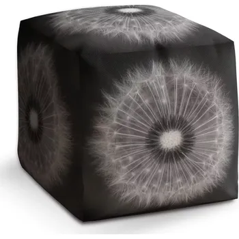 Taburet Sablio Taburet Kostka Černobílá pampeliška: 40x40x40 cm - Sablio