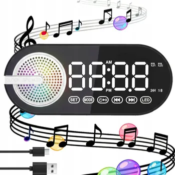 Budík DIGITÁLNÍ BUDÍK S BLUETOOTH REPRODUKTOREM RGB FM RÁDIO ZRCADLO LED USB NABÍJENÍ