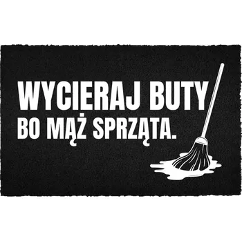 Rohožka VSTUPNÍ ROHOŽKA 40X60 ČERNÁ KOKOSOVÁ PŘED DVEŘE VTIPNÁ MANŽEL UKLÍZÍ